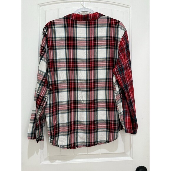 Victoria Secret Pajama Button Top Women’s Sz Large Multicolor Red Plaid Flannel - Picture 2 of 7